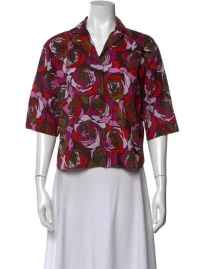Pre-owned Dries Van Noten Floral Print Short Sleeve Blouse In Multicolor