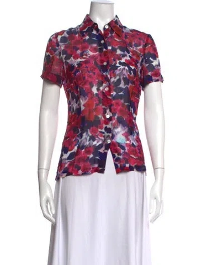Pre-owned Dries Van Noten Floral Print Short Sleeve Blouse In Multicolor