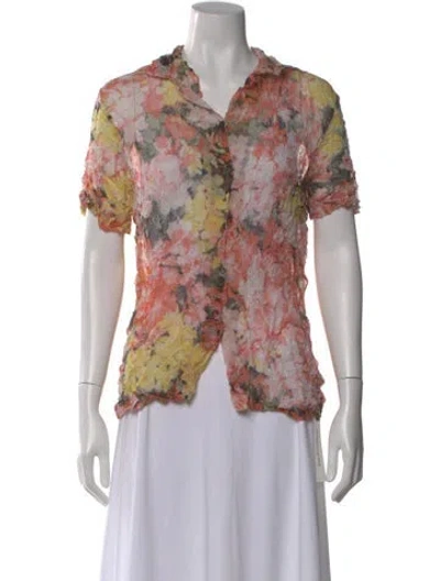 Pre-owned Dries Van Noten Floral Print Short Sleeve Blouse In Orange