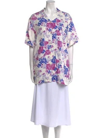 Pre-owned Dries Van Noten Floral Print Short Sleeve Tunic In White