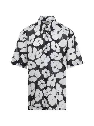 Dries Van Noten Floral Print Short-sleeve Button-up Shirt In Black