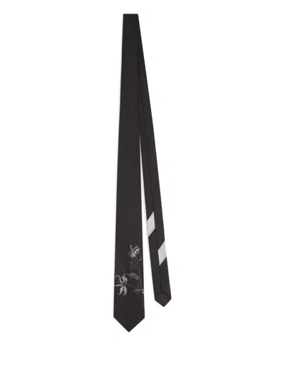Dries Van Noten Floral-print Silk Tie In Black