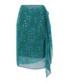 Dries Van Noten Floral Sheer Overlay Asymmetric Hem Skirt In Blue