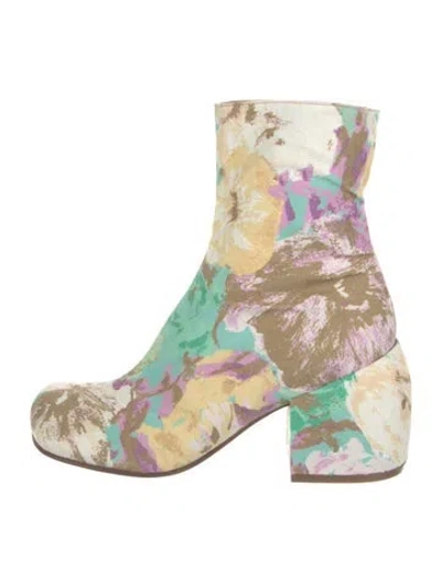 Pre-owned Dries Van Noten Floral Print Sock Boots In Green