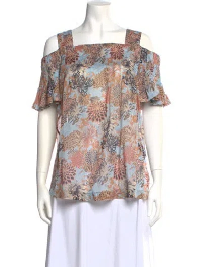 Pre-owned Dries Van Noten Floral Print Square Neckline Blouse In Blue
