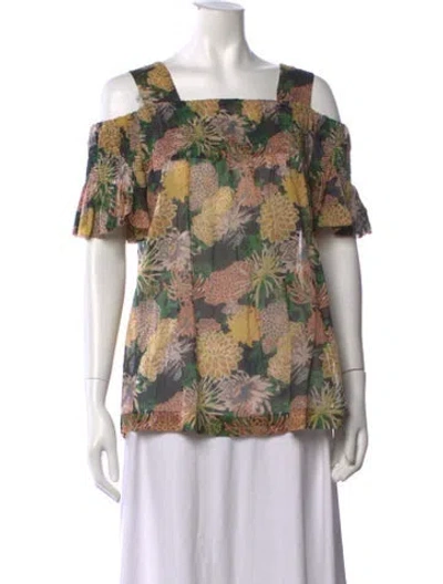 Pre-owned Dries Van Noten Floral Print Square Neckline Blouse In Multicolor