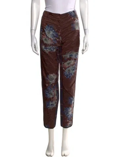 Pre-owned Dries Van Noten Floral Print Straight Leg Pants In Black/blue/brown