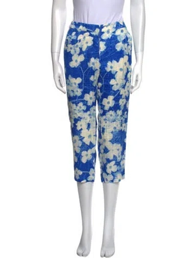 Pre-owned Dries Van Noten Floral Print Straight Leg Pants In Blue