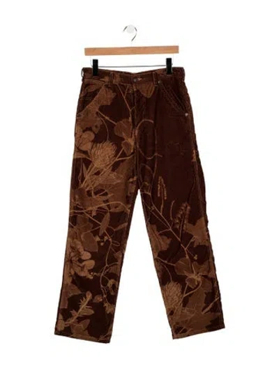 Pre-owned Dries Van Noten Floral Print Straight Leg Pants In Brown