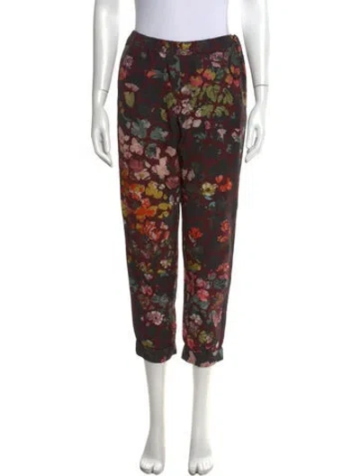 Pre-owned Dries Van Noten Floral Print Straight Leg Pants In Burgundy