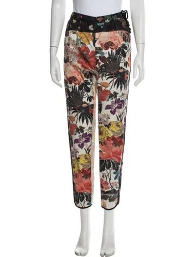Pre-owned Dries Van Noten Floral Print Straight Leg Pants In Gray