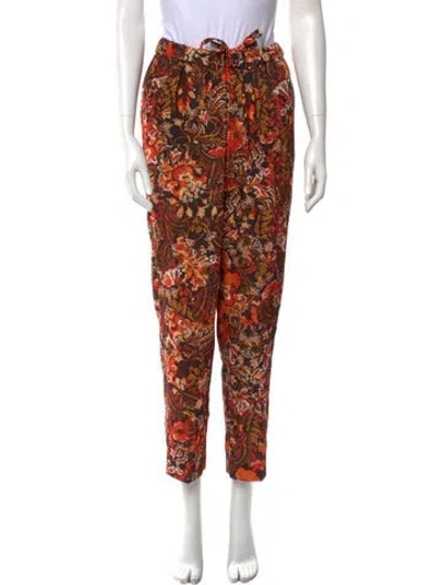 Pre-owned Dries Van Noten Floral Print Straight Leg Pants In Orange