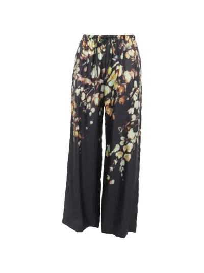 Pre-owned Dries Van Noten Floral-print Straight-leg Trousers In Black