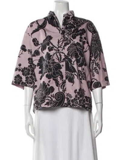 Pre-owned Dries Van Noten Floral Print Three-quarter Sleeve Blouse In Multi