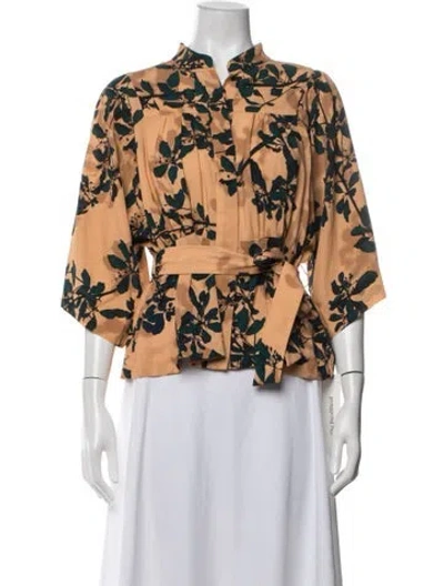 Pre-owned Dries Van Noten Floral Print Three-quarter Sleeve Blouse In Multicolor