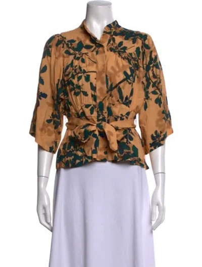 Pre-owned Dries Van Noten Floral Print Three-quarter Sleeve Blouse In Orange