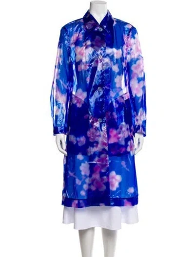 Pre-owned Dries Van Noten Floral Print Trench Coat In Blue
