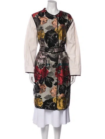 Pre-owned Dries Van Noten Floral Print Trench Coat In Neutral