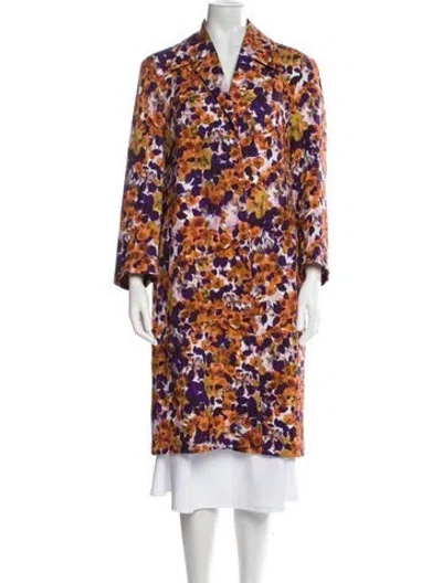 Pre-owned Dries Van Noten Floral Print Trench Coat In Orange