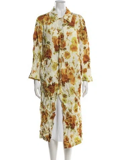 Pre-owned Dries Van Noten Floral Print Trench Coat In Yellow