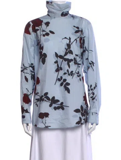 Pre-owned Dries Van Noten Floral Print Turtleneck Blouse In Blue