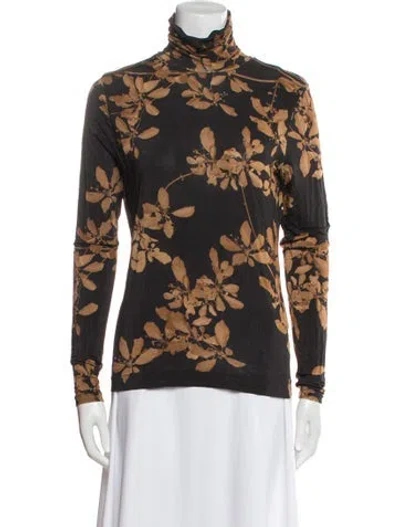 Pre-owned Dries Van Noten Floral Print Turtleneck Sweatshirt In Black