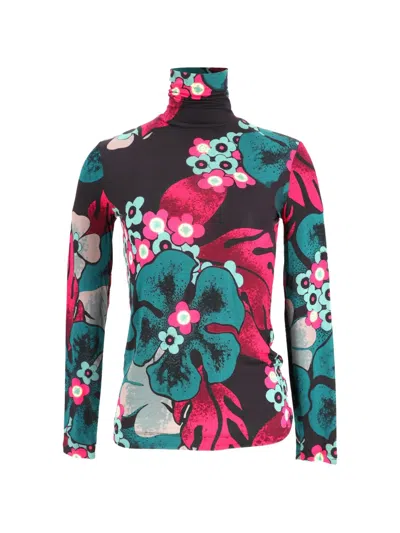 Pre-owned Dries Van Noten Floral-print Turtleneck Top In Black