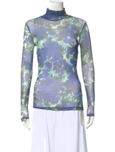 Pre-owned Dries Van Noten Floral Print Turtleneck Top In Blue
