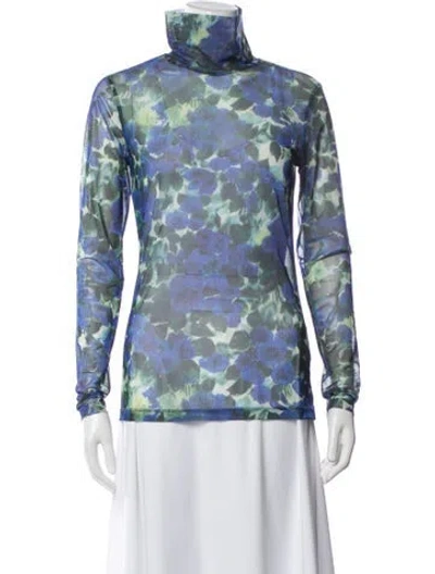 Pre-owned Dries Van Noten Floral Print Turtleneck Top In Blue