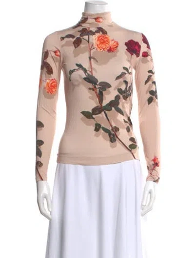 Pre-owned Dries Van Noten Floral Print Turtleneck Top In Pink