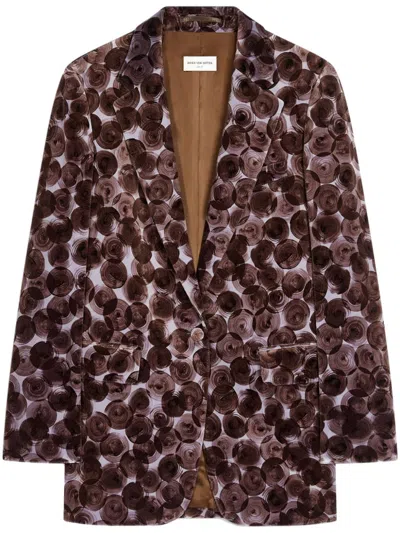 Dries Van Noten Floral-print Velvet Blazer In Mauve