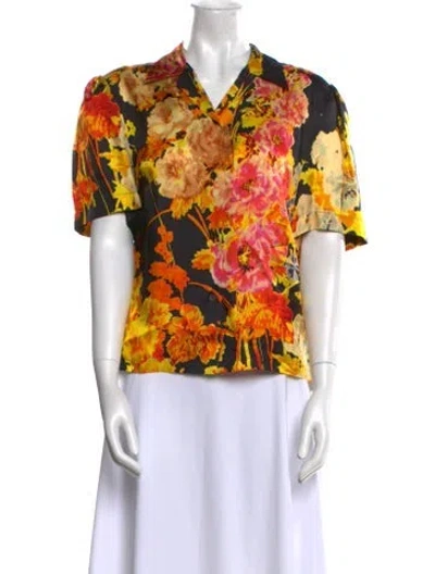 Pre-owned Dries Van Noten Floral Print V-neck Blouse In Black