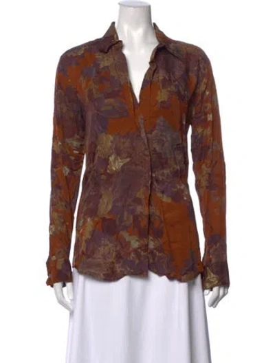 Pre-owned Dries Van Noten Floral Print V-neck Blouse In Brown