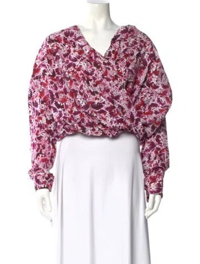 Pre-owned Dries Van Noten Floral Print V-neck Blouse In Pink
