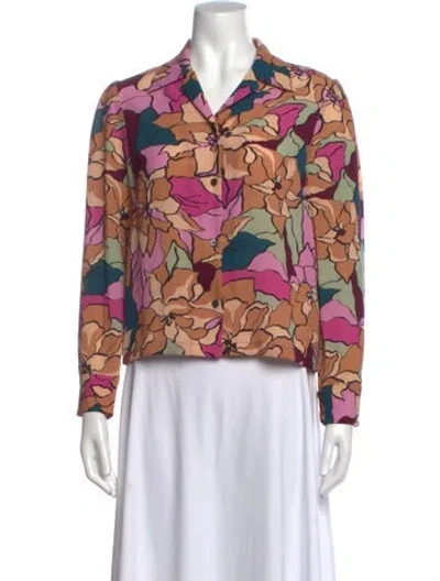 Pre-owned Dries Van Noten Floral Print V-neck Blouse In Purple
