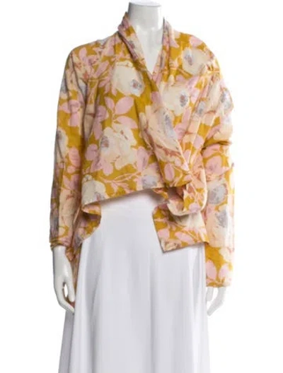 Pre-owned Dries Van Noten Floral Print V-neck Blouse In Yellow