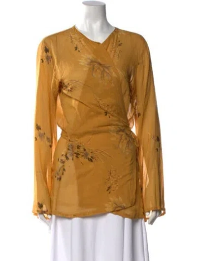 Pre-owned Dries Van Noten Floral Print V-neck Blouse In Yellow
