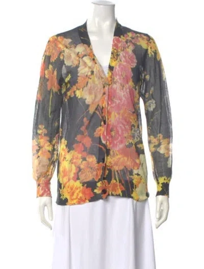 Pre-owned Dries Van Noten Floral Print V-neck Sweater In Black