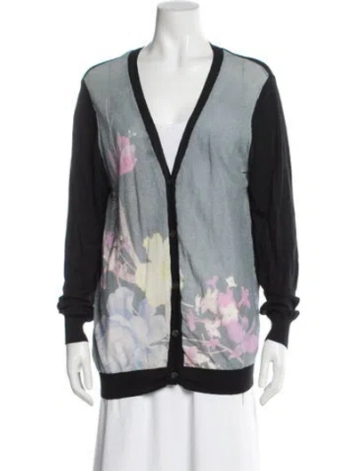 Pre-owned Dries Van Noten Floral Print V-neck Sweater In Black