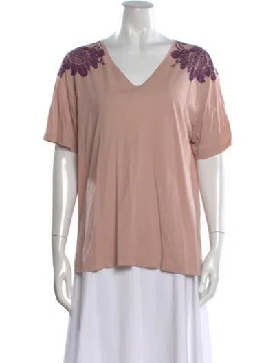Pre-owned Dries Van Noten Floral Print V-neck T-shirt In Pink