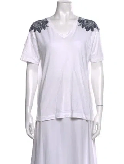 Pre-owned Dries Van Noten Floral Print V-neck T-shirt In White