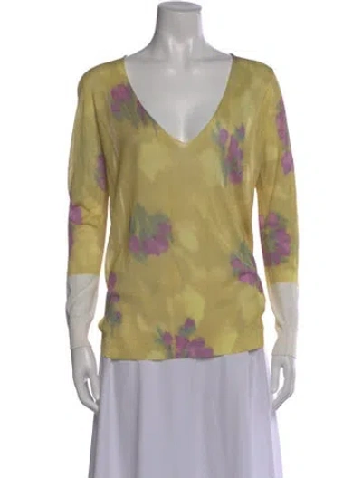 Pre-owned Dries Van Noten Floral Print V-neck T-shirt In Yellow