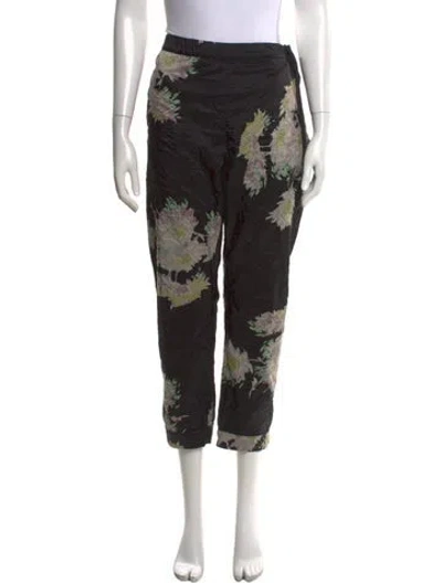 Pre-owned Dries Van Noten Floral Print Wide Leg Pants In Black