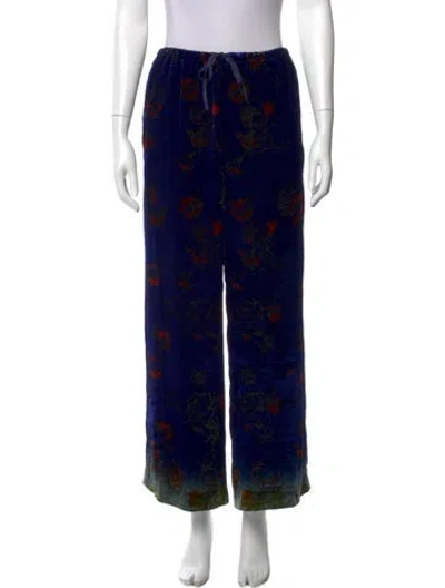 Pre-owned Dries Van Noten Floral Print Wide Leg Pants In Blue