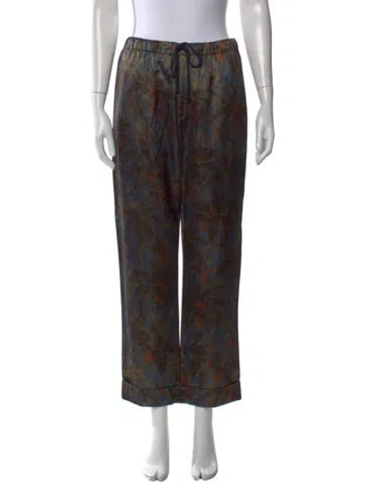 Pre-owned Dries Van Noten Floral Print Wide Leg Pants In Brown