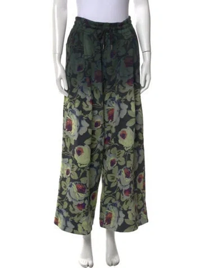 Pre-owned Dries Van Noten Floral Print Wide Leg Pants In Green