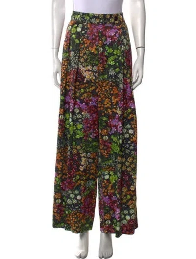 Pre-owned Dries Van Noten Floral Print Wide Leg Pants In Green