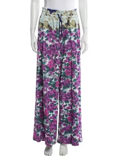 Pre-owned Dries Van Noten Floral Print Wide Leg Pants In Purple