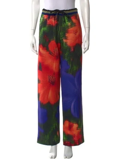 Pre-owned Dries Van Noten Floral Print Wide Leg Pants In Red