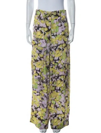 Pre-owned Dries Van Noten Floral Print Wide Leg Pants W/ Tags In Green
